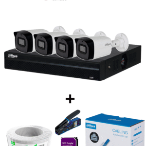 Bundle NVR+4BulletIP - Compra 1 NVR NVR1104HS-P-S3 de 4 Canales/ 4 cámaras IPC-B1E20 / Bobina de 100m/ Caja con 100 plugs/ Pinza de corte rj45/ Disco Duro 1TB/ #MiPrimerIP