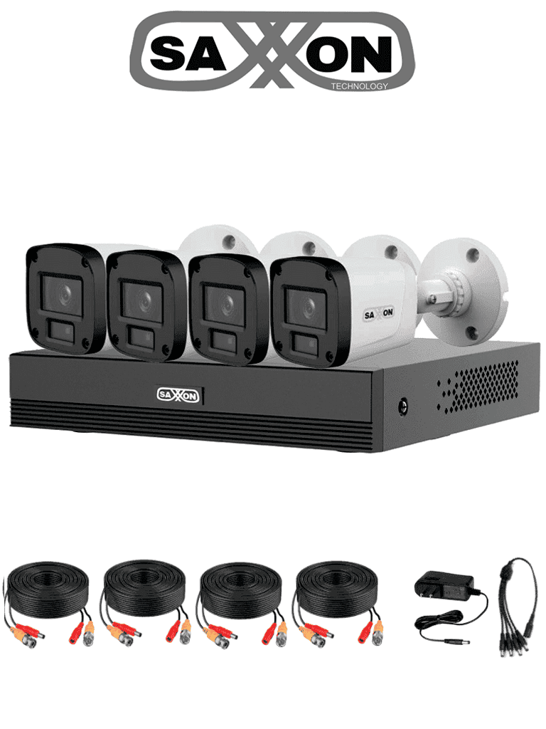 SAXXON SUA-KIT/XVR1E04-I/4-B20P-0280B - Kit 4 Canales HDCVI 1080P/ 4 Cámaras B20P 2.8mm Apertura Hasta 100°/ Grabador Soporta Hasta 5 Canales IP y Detección de Movimiento Inteligente/ Policarbonato/ #LoNuevo #SAXI #GSA #GSS #VolSX