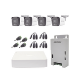 Kit TURBOHD 1080p / DVR 4 Canales / 4 Cámaras con Micrófono Integrado y 101° Visión / Luz Blanca + IR Visión Nocturna / Transceptores / Conectores / Fuente de Poder Profesional Compacta
