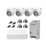 KIT TurboHD 1080p / DVR 4 Canales con audio por coaxitron / 4 Cámaras con Micrófono y 106° Visión/ luz blanca + IR visión nocturna / Transceptores / Conectores / Fuente de Poder Profesional